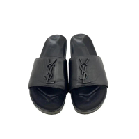 Pre-owned YSL SHOES SLIPPERS 457795 LOGO BLACK #38 (RUUA/PUUNQ)