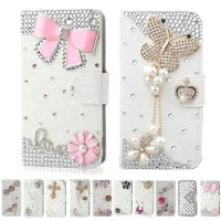 Handmade Bling Diamond Rhinestone PU Leather Filp Cover Wallet Case For Samsung Galaxy S10 S20 Plus S21 FE S22 23Ultra Note20