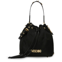 【MOSCHINO】金屬立體標誌流蘇尼龍水桶包 黑色(7B7407-8202-1555)