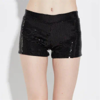 AKYZO Sexy Glitter Sequins Shorts for Women Elastic Waist Skinny Pants Stage Performance Disco Ball Festival Rave Festival