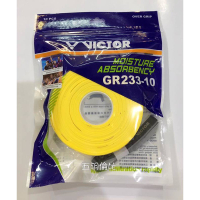 五羽倫比 VICTOR 握把布 GR233-10入 羽球握把布 GR233 10入 E/黃色 超薄、吸濕度高 羽球配件