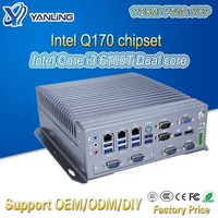 Yanling Intel Core i3 6100T i5 6500T i7 6700T IPC Computer Intel Q170 Chipset 9～36V COM RS485 Fanless Industrial PC
