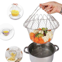 Multi Functional Folding Steam Washing Kitchen Filter French Chef's Basket Underwater Appliance Magic Basket Filter Net