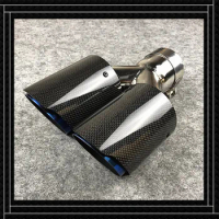 One Piece Real Carbon Fiber Muffler Tip Universal Blue Stainless Steel Trim Car Universal For Akrapovic Exhaust Pipes Tailpipe
