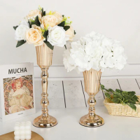 Metal Flower Stand Table Vase Centerpiece Wedding Decor Prop Gold-Plated Trophy and Candle Holder