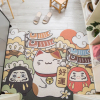 【聚時柚】招財貓迎賓刮泥75*45cm紅色玄關刮泥腳踏墊(絲圈印花地墊)