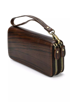 Lara Men's Vintage Genuine Leather Double Zipper Clutch Purse Long Wallet