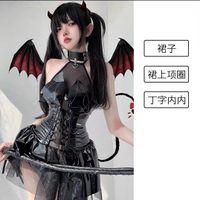 拍照衣服cosplay女裝網紅直播服裝皮質連體衣暗黑蘿莉惡魔御姐女--享樂
