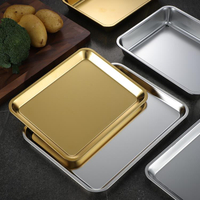 托盤 日式不銹鋼盤子金色長方形托盤廚房方盤家用深盤商用烤箱平底淺盤
