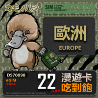【鴨嘴獸 旅遊網卡】歐洲eSIM 漫遊卡 22日吃到飽 歐洲上網卡(歐洲地區 免插卡 eSIM卡)