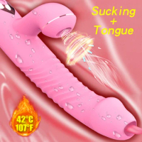 Dildo Sucking Vibrator Tongue Licking Clitoral Stimulator Rabbit Vibrator Clit Dildo Sucker Heating Vibrator Sex Toys For Women