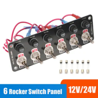 12V 24V 6 Rocker Switch Panel Light Toggle Buttons 10A Fuse Breaker Waterproof Set Racing Car Accessories For Boat Marine Truck