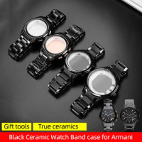 Black Ceramic Watch Band case 22mm 24mm for Armani Watch AR1451 AR1452 Buckle Replacement Watchband Bracelet