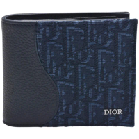 【Dior 迪奧】經典Saddle系列Oblique緹花帆布摺疊短夾(海軍藍色2ADBH076YKS_H53E)