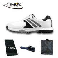 高爾夫男士防水運動鞋旋轉鞋扣 男鞋 golf shoes   GSH118 白 黑 灰 配POSMA鞋包 2合1清潔刷     高爾夫球毛巾