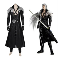 Game Final Fantasy 7 Remake Sephiroth Cosplay Costume Black Uniform Halloween Party Outfit