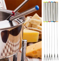 6PCS/Set Stainless Steel Fork Hot Pot Forks Fondue Melting Skewer Kitchen Cheese Fruit Dessert Fork Tools Food Accessories