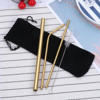 Reusable Metal Drinking Straws 304 Stainless Steel Sturdy Bent Straight Drinks Straw for Boba Milkshake Bubble Tea With Brush