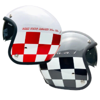 【EVO】賽車格 成人 復古騎士帽(原廠 授權 棋盤格 鏡片 3/4罩式 安全帽)