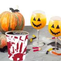 Bloody Halloween Party Supplies Bloody Handprint Tableware Decoration Set Bloody Handprint Footprint Kitchenware Halloween Party
