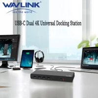 Wavlink USB C Dual 4K@60Hz Monitors Laptop Universal Docking Station Ultra HD Displaylink Chipset with 2 × HDMI and DisplayPort