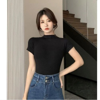 高領短袖T恤【黑色】尺碼【L碼】#DADADI#Y12-02836 