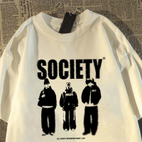 T-Shirt Lelaki Saiz Besar, Distro SOCIETY American Retro Hip Hop Digital Print T-Shirt Lelaki, Menar