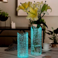 【JEN】簡約輕奢水波紋螢光玻璃花瓶花器桌面擺飾居家裝飾高25cm(小)