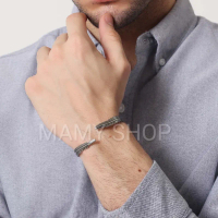 Gelang Pria Ukir Feather Bangle Bracelet Titanium Steel Silver
