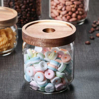 Multifunctional exquisite storage jar, acacia wood tea jar, storage jar for kitchen food, grains, co