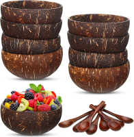 Geanco Coconut Bowl Wooden Spoon Set Smoothie Bowls and Spoons Coconut Shells Salad Bowl 1PC Cutlery