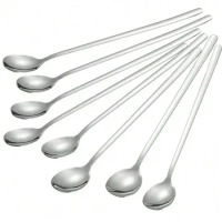 8 Pcs Stainless Steel Ice Cream Spoon Iced Teaspoons for Mixing Cocktail Stirring Tea Coffee Milk Shake Cold Drink Kitchen Tools