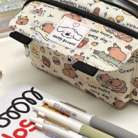Portable Cute Capybara Flip Pencil Cases Fashion Cartoon Pencil Pouch Kawaii Stationery Storage Bag Cosmetic Bags Coin Purse