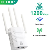 EDUP WiFi Repeater 1200Mbps WiFi Signal Extender 2.4G&amp;5GHz Wireless AP Repeater Mode One Click WPS 2 LAN Ports Network Extender
