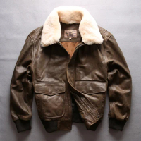 Avirex fly air force B3 flight jacket fur collar genuine leather jacket men Calf cowhidet winter coat bomber jacket male
