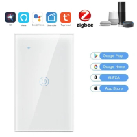 US Tuya Zigbee Smart Light Switch Glass Screen Touch Panel Voice Control Remote with Alexa Google Home