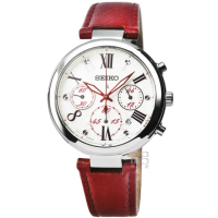 【SEIKO 精工】精工LUKIA三眼計時皮帶女錶-淡藍面(SRW791P1)