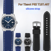 1853 For TISSOT PRX Watchband T137.407/T137.410 Super player silicone rubber watch band Men Nylon Wrist strap 26x12mm Convex End