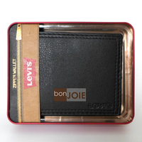::bonJOIE:: 美國進口 新款鐵盒裝 Levi's 側翻式透明窗皮夾 (黑色) 含零錢袋 Levis 三折式 短夾 實物拍攝