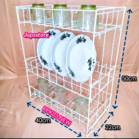 Rak Piring dan Gelas 3 Susun Besi Kuat Anti Karat - Rak Piring Dapur Minimalis (RPK03NEW)