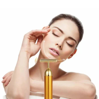 Energy 24K Gold T Beauty Bar Facial Roller Massager T-Shape Face Lift Bar Pulse Vibration Firming Face Massage Lift Tools Stick