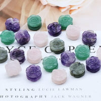 雕刻紫晶粉晶綠東陵拉長石玫瑰花散珠子 diy手鏈項鏈耳環飾品配件