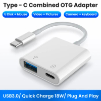 2 In 1 Type-C OTG Adapter 18W DP QC Fast Charge Cable Converter Type C To USB3.0/USB C Charging Splitter For Xiaomi 10 Huawei