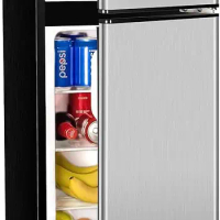 Compact Refrigerator 4.0 Cu Ft 2 Door Mini Fridge with Freezer For Apartment, Dorm, Office, Family, Basement, Garage, Silver