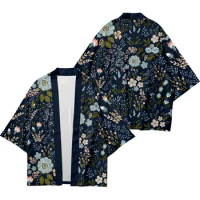 Flower Print Kimono Haori Pants Set Vintage Japanese Style Men Traditional Harajuku Streetwear Samurai Cardigan Costume Yukata