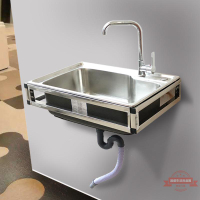 廚房304簡易單槽不銹鋼水槽帶墻上三角支架洗菜盆掛墻式水盆支架