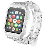 Case + Strap For Apple watch 44mm 40mm Series 6 5 4 SE Diamond-encrusted protective cover for iwatch 3 2 1 42mm 38mm Agate strap
