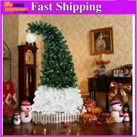 6FT Christmas Tree with 1250 Lush Branch Tips and 300 LED Lights,Artificial Hinged Fir Bent Top Xmas Trees,X-mas Bendable Santa