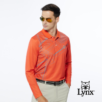 【Lynx Golf】男款吸濕排汗網眼材質線條設計山貓繡花長袖POLO衫-橘色