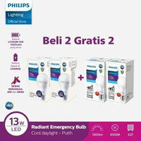 Beli 2 Gratis 2 Philips Lampu Emergency RadiantLine Rechargeable LED Bulb 13W 6500K Putih
